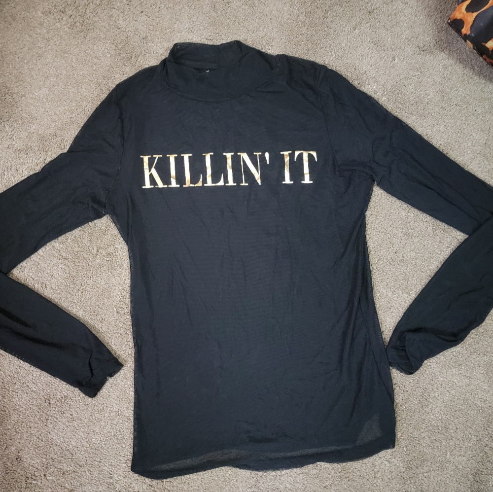 Black Long Sleeve Mesh Shirt Killing It Large